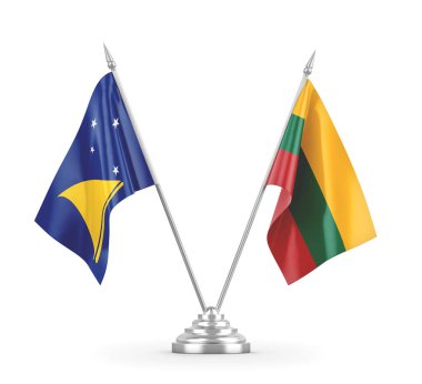 Litvanya ve Tokelau masa bayrakları beyaz 3D görüntüleme üzerinde izole