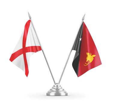 Papua Yeni Gine ve Kuzey İrlanda masa bayrakları beyaz 3D görüntüleme üzerinde izole