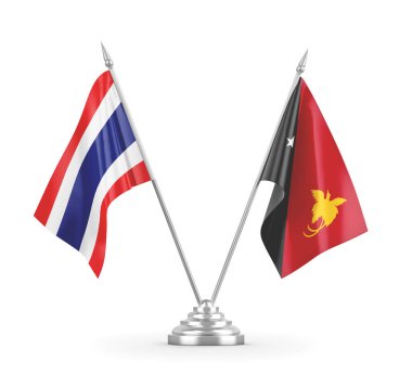 Papua Yeni Gine ve Tayland masa bayrakları beyaz 3D görüntüleme