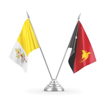 Papua Yeni Gine ve Vatikan masa bayrakları beyaz 3D görüntüleme