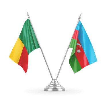 Azerbaycan ve Benin masa bayrakları beyaz 3D görüntüleme üzerinde izole 