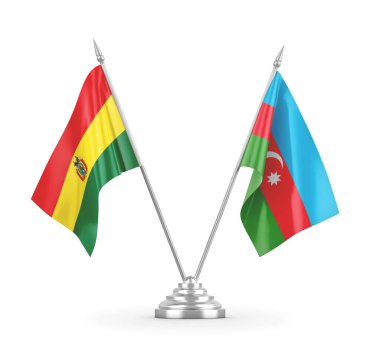 Azerbaycan ve Bolivya masa bayrakları beyaz 3D görüntüleme üzerinde izole 