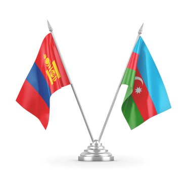 Azerbaycan ve Moğolistan masa bayrakları beyaz 3D görüntüleme