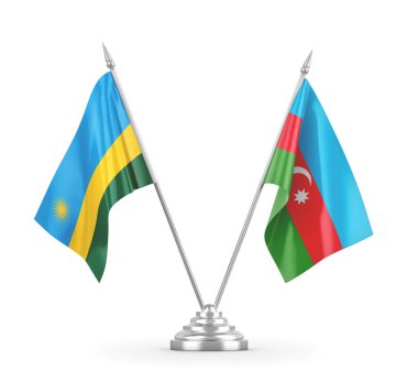 Azerbaycan ve Ruanda masa bayrakları beyaz 3D görüntüleme üzerinde izole edildi