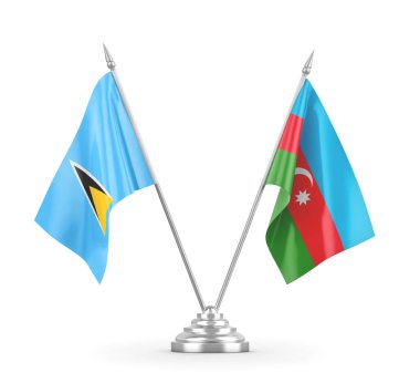 Azerbaycan ve Saint Lucia masa bayrakları beyaz 3D görüntüleme