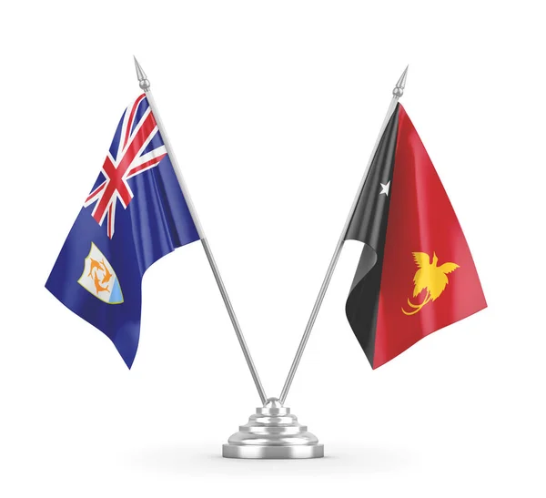 Bandeiras de mesa Papua-Nova Guiné e Anguilla isoladas em renderização 3D branca — Fotografia de Stock