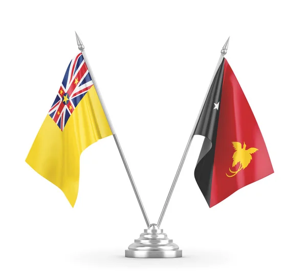 Papoea-Nieuw-Guinea en Niue tafelvlaggen geïsoleerd op witte 3D-weergave — Stockfoto