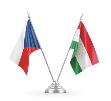 Tacikistan ve Çek Cumhuriyeti bayrakları beyaz 3D görüntüleme üzerinde izole edildi