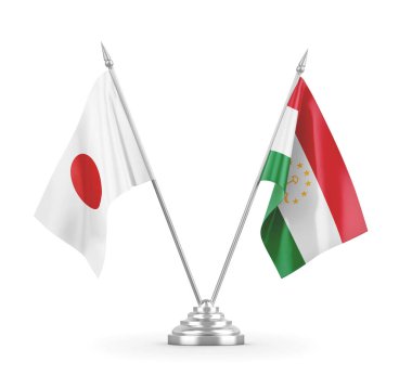 Tacikistan ve Japonya bayrakları beyaz 3D görüntüleme üzerinde izole edildi