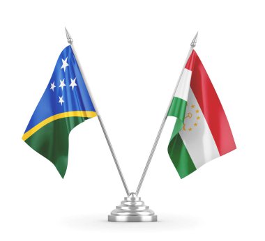 Tacikistan ve Solomon Adaları masa bayrakları beyaz 3D görüntüleme üzerinde izole