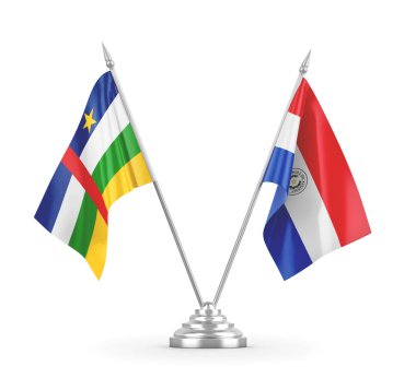 Paraguay ve Orta Afrika Cumhuriyeti bayrakları beyaz 3D görüntüleme üzerinde izole edildi 
