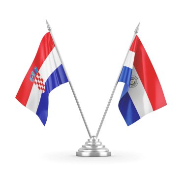 Paraguay ve Hırvatistan bayrakları beyaz 3D görüntüleme üzerinde izole edildi