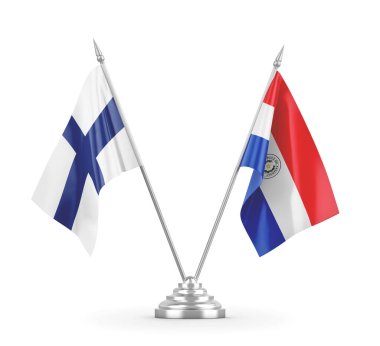 Paraguay ve Finlandiya bayrakları beyaz 3D görüntüleme üzerinde izole edildi