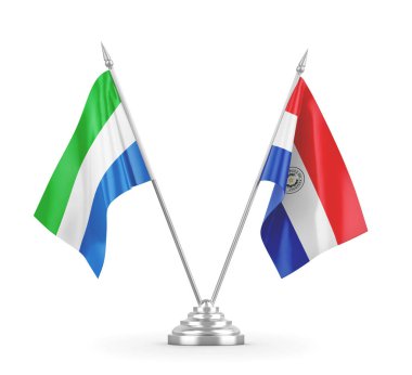 Paraguay ve Sierra Leone masa bayrakları beyaz 3D görüntüleme üzerinde izole edildi