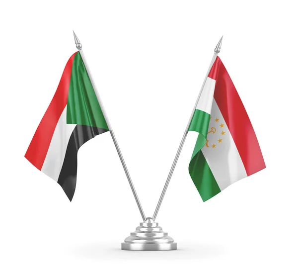 Tajikistan and Sudan table flags isolated on white 3D rendering — Stock Photo, Image