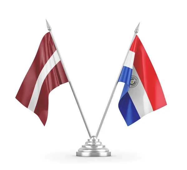 Paraguay a Lotyšsko tabulky vlajky izolované na bílém 3D vykreslování — Stock fotografie