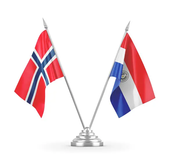 巴拉圭和挪威在白色3D渲染上隔离的桌旗 — 图库照片