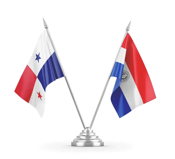Tischfahnen Paraguays und Panamas isoliert auf weißem 3D-Rendering — Stockfoto