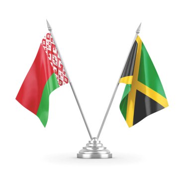 Jamaika ve Belarus masa bayrakları beyaz 3D görüntüleme üzerinde izole edildi 