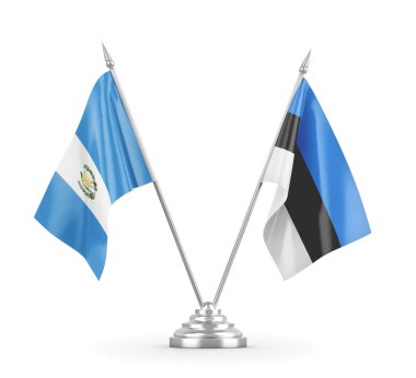 Estonya ve Guatemala masa bayrakları beyaz 3D görüntüleme üzerinde izole edildi