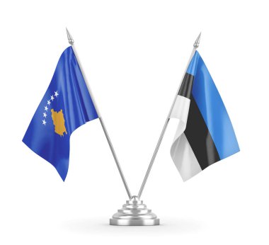 Estonya ve Kosova bayrakları beyaz 3D rendelemeye izole edildi