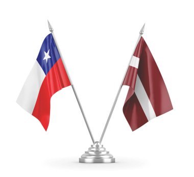 Letonya ve Şili bayrakları beyaz 3D görüntüleme üzerinde izole edildi