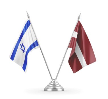 Letonya ve İsrail bayrakları beyaz 3D görüntüleme üzerinde izole edildi