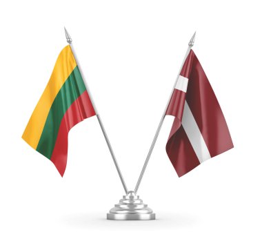 Letonya ve Litvanya masa bayrakları beyaz 3D görüntüleme üzerinde izole edildi