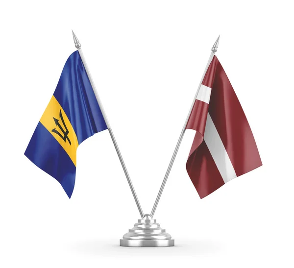 Lotyšsko a Barbados tabulky vlajky izolované na bílém 3D vykreslování — Stock fotografie