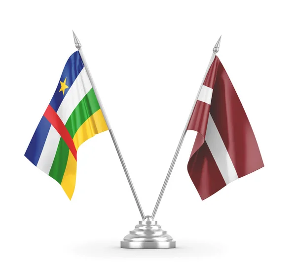 Lotyšsko a Středoafrická republika tabulky vlajky izolované na bílém 3D vykreslování — Stock fotografie