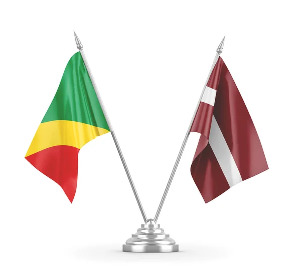 Latvia and Congo table flags isolated on white 3D rendering — Stock Photo, Image