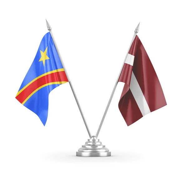 Lotyšsko a Kongo Demokratická republika tabulky vlajky izolované na bílém 3D vykreslování — Stock fotografie