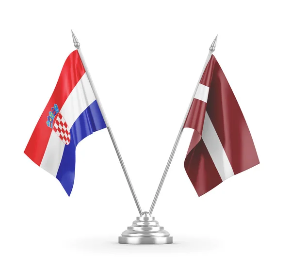 Lotyšsko a Chorvatsko tabulky vlajky izolované na bílém 3D vykreslování — Stock fotografie