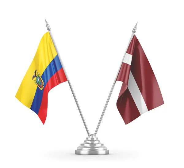 Lotyšsko a Ekvádor tabulky vlajky izolované na bílém 3D vykreslování — Stock fotografie