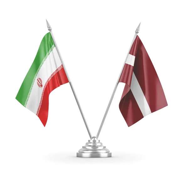 Латвія та Іран настільні прапори ізольовані на білому 3D рендерингу — стокове фото