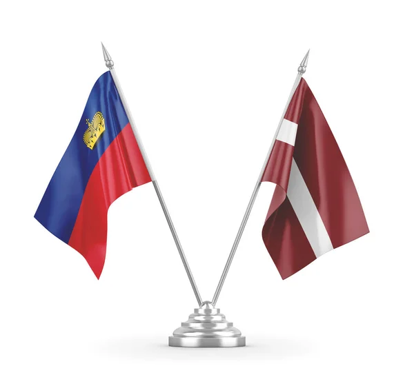 Lotyšsko a Lichtenštejnsko tabulky vlajky izolované na bílém 3D vykreslování — Stock fotografie