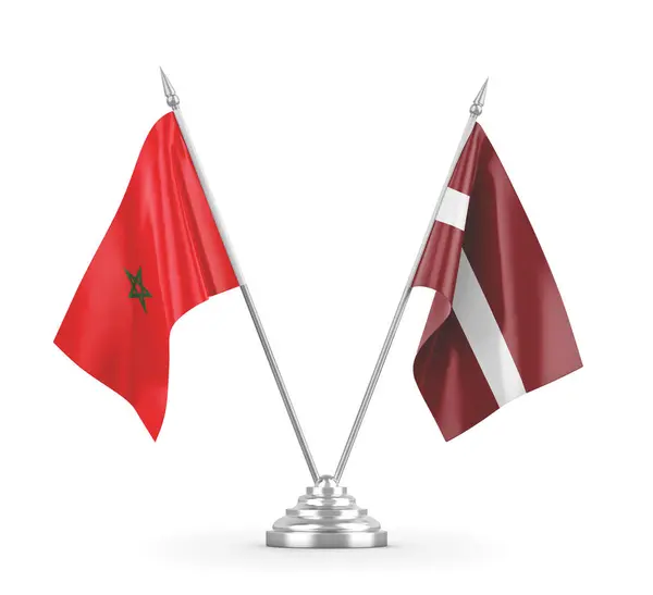 Lotyšsko a Maroko tabulky vlajky izolované na bílém 3D vykreslování — Stock fotografie