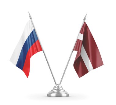 Letonya ve Rusya bayrakları beyaz 3D görüntüleme üzerinde izole edildi