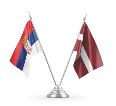 Letonya ve Sırbistan 'ın bayrakları beyaz 3D rendelemede izole edildi