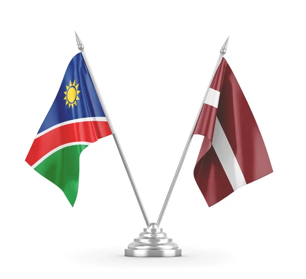 Lotyšsko a Namibie tabulky vlajky izolované na bílém 3D vykreslování — Stock fotografie