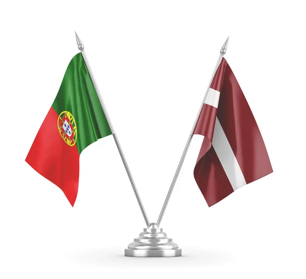 Lotyšsko a Portugalsko tabulky vlajky izolované na bílém 3D vykreslování — Stock fotografie