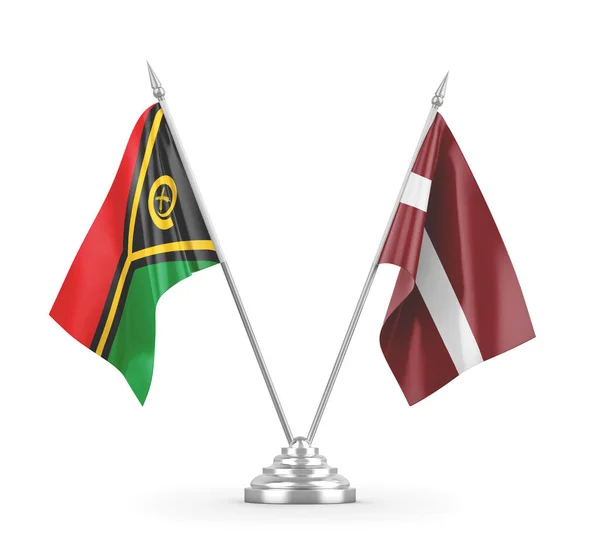 Lotyšsko a Vanuatu tabulky vlajky izolované na bílém 3D vykreslování — Stock fotografie