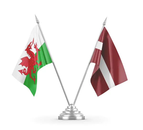Lotyšsko a Wales tabulky vlajky izolované na bílém 3D vykreslování — Stock fotografie