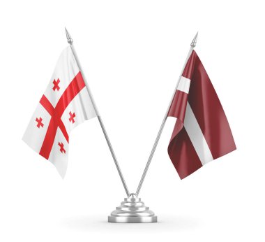 Letonya ve Gürcistan bayrakları beyaz 3D görüntüleme üzerinde izole edildi