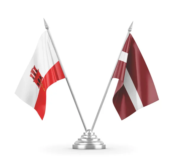 Lotyšsko a Gibraltar tabulky vlajky izolované na bílém 3D vykreslování — Stock fotografie
