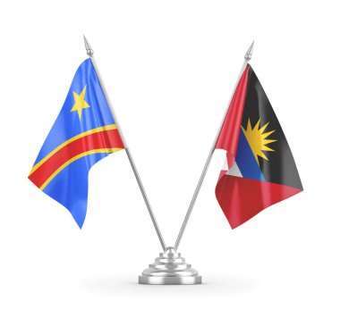 Antigua ve Barbuda ve Kongo Demokratik Cumhuriyeti bayrakları beyazlar üzerinde izole edildi