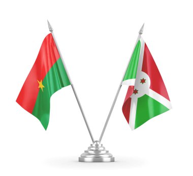 Burundi ve Burkina Faso masa bayrakları beyaz 3D görüntüleme 