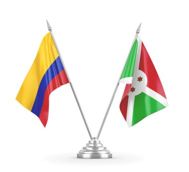 Burundi ve Kolombiya masa bayrakları beyaz 3D görüntüleme üzerinde izole