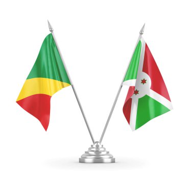 Burundi ve Kongo masa bayrakları beyaz 3D görüntüleme üzerinde izole edildi 