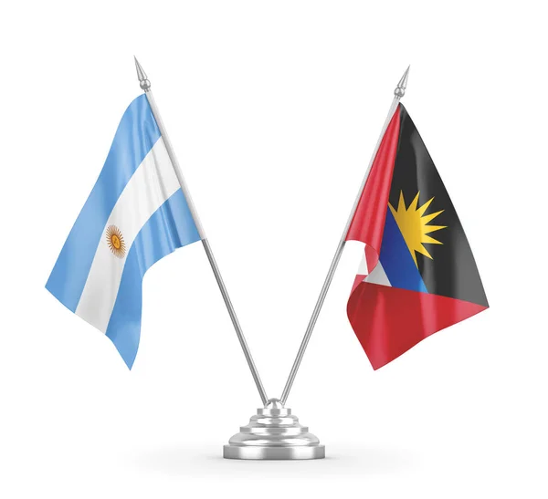 Antigua and Barbuda and Argentina table flags isolated on white 3D rendering — Stock Photo, Image